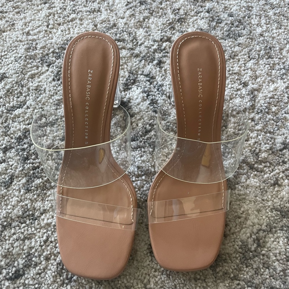 Zara Vinyl Sandals with Methacrylate Heel size 37